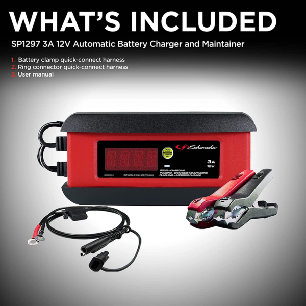 SP1297 Fully Automatic Battery Charger, Maintainer, and Auto Desulfator - 3 Amp, 12V - for Cars, Motorcycles, Lawn Tractors, Power Sports, Marine Batteries - Image 4