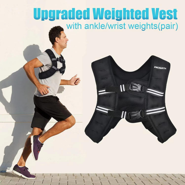 PACEARTH Weighted Vest with Ankle/Wrist Weights 6Lbs-30Lbs Body Weight Vest with Reflective Stripe, Size-Adjustable Workout Equipment for Strength Training, Walking, Jogging, Running for Men Women - Image 2