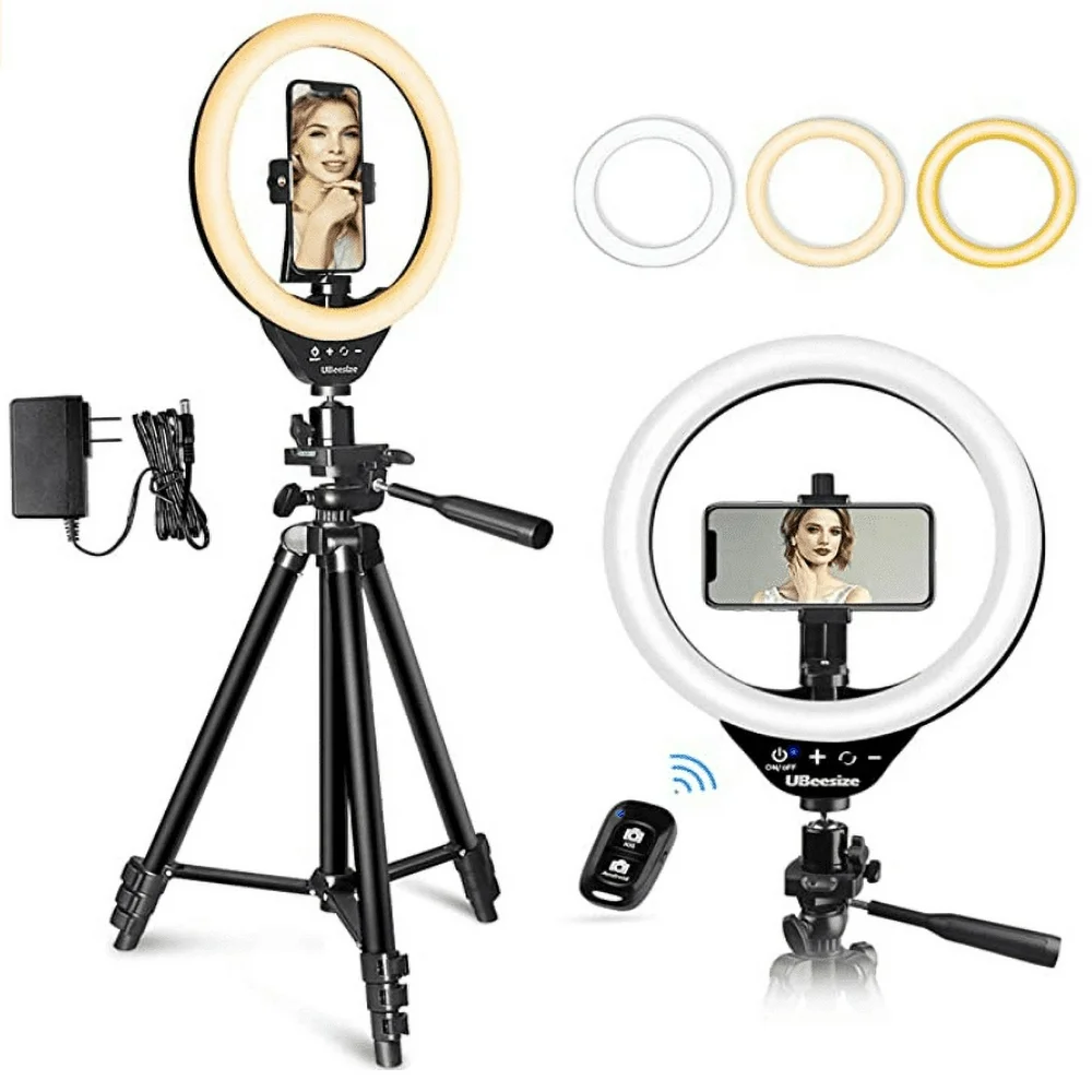 10″ LED Ring Light with Stand and Phone Holder, Selfie Halo Light for Photography/Makeup/Vlogging/Live Streaming, Compatible with Phones and Cameras
