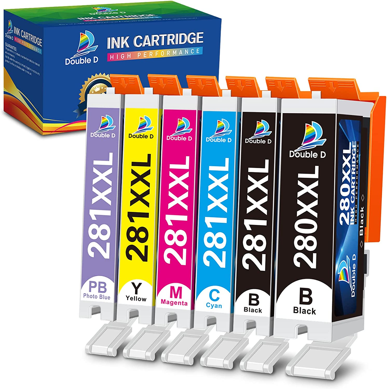 Compatible 280 281 Ink Cartridge for Canon 280 281 PGI-280XXL CLI-281XXL for PIXMA TS8120 TS8220 TS8320 TS8100 TS8200 TS9300 TS9100 TS9120 (6Pack, 1PGBK, 1BK, 1C, 1M, 1Y, 1PB)