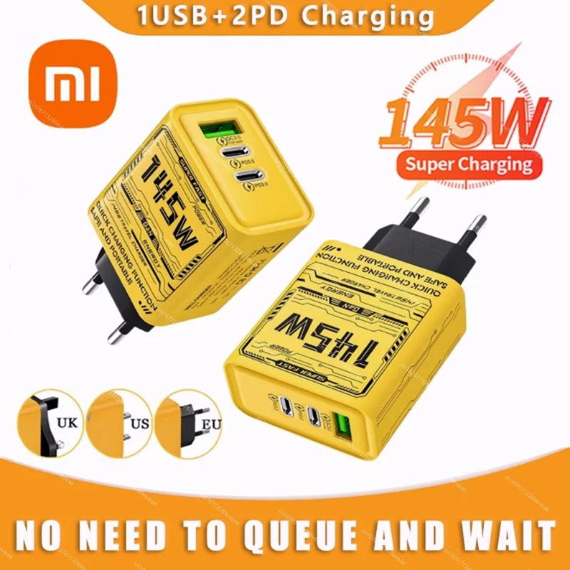 Xiaomi 10A 145W Super Fast Charger Cable Ultra Fast Charger 3Port USBC PD Quick Charging TypeC Gan Charger For iPhone 16 Huawei