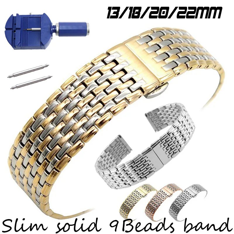 Slim Solid Watch Strap 13mm 18mm 20mm 22mm Stainless Steel Watch Band Butterfly Buckle Replacement Watchband Wrist Bracelet JL9Z