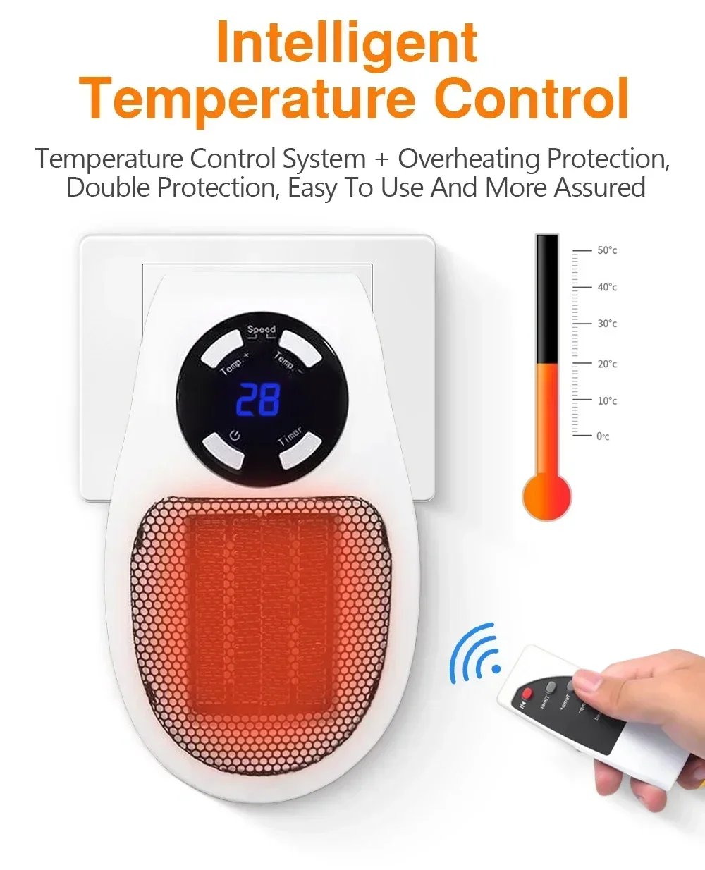 Mini Electric Portable Heater Wall-Outle Air Heater Powerful Warm Blower Household Radiator Remote Warmer Room Heating Stove