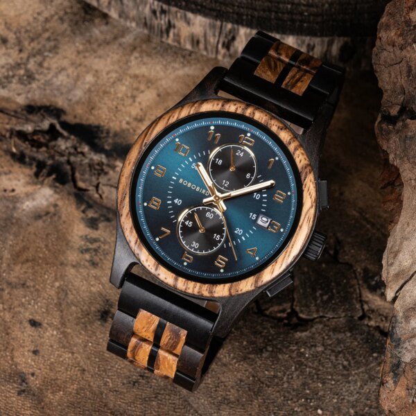 BOBO BIRD Wooden Men's Watch Handcrafted Vintage Stylish Natural Wood Quartz Wristwatch With Unique Design Eco-Friendly 2024 New