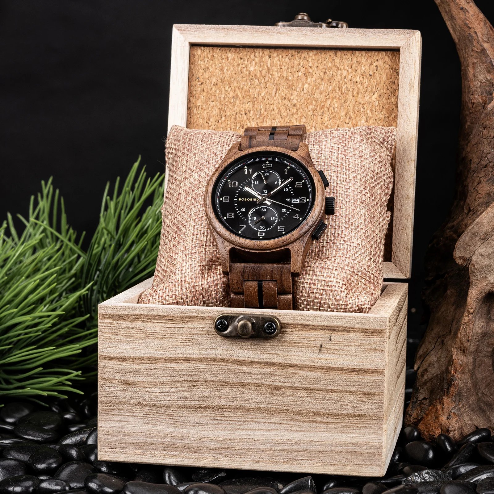 BOBO BIRD Wooden Men's Watch Handcrafted Vintage Stylish Natural Wood Quartz Wristwatch With Unique Design Eco-Friendly 2024 New