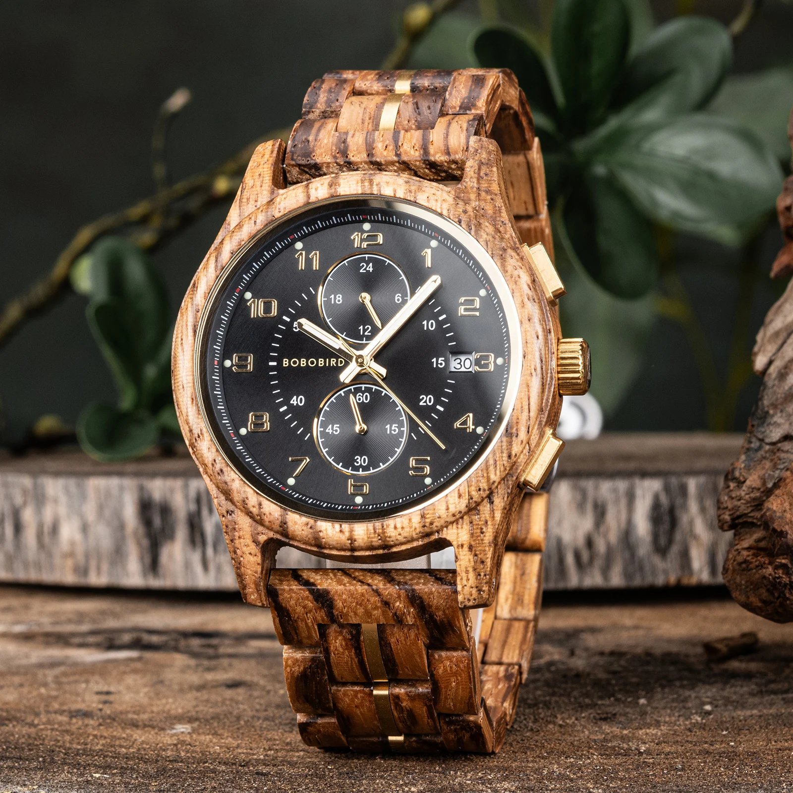 BOBO BIRD Wooden Men's Watch Handcrafted Vintage Stylish Natural Wood Quartz Wristwatch With Unique Design Eco-Friendly 2024 New