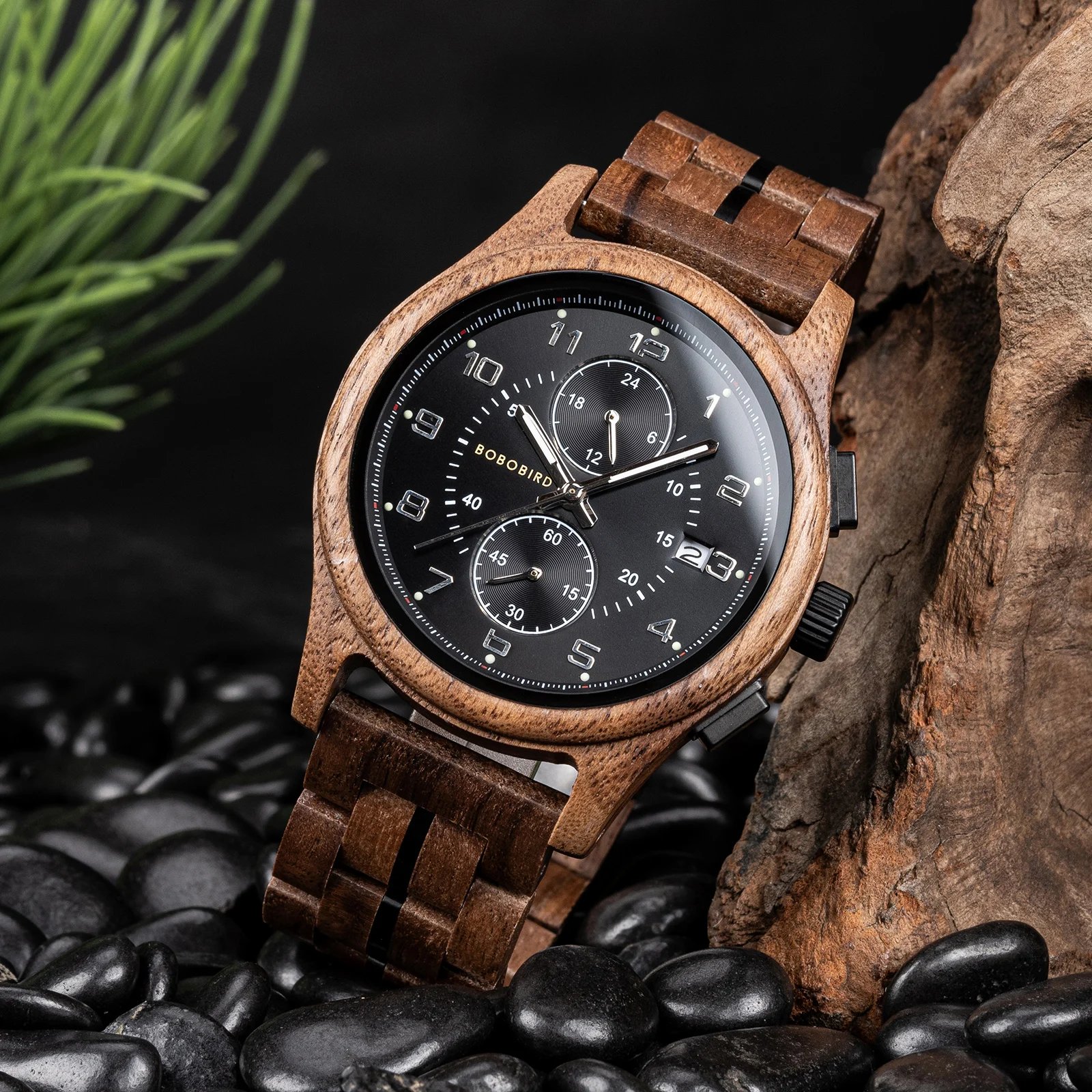 BOBO BIRD Wooden Men's Watch Handcrafted Vintage Stylish Natural Wood Quartz Wristwatch With Unique Design Eco-Friendly 2024 New