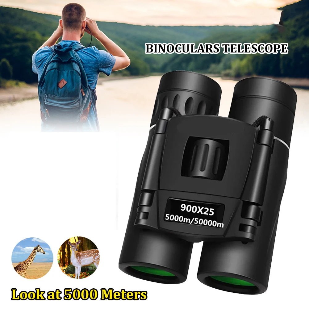 900x25 HD Zoom Portable Powerful Binoculars Long Range BAK4 Telescope Jumelles Folding Low Light Binoculars for Hunting Camping