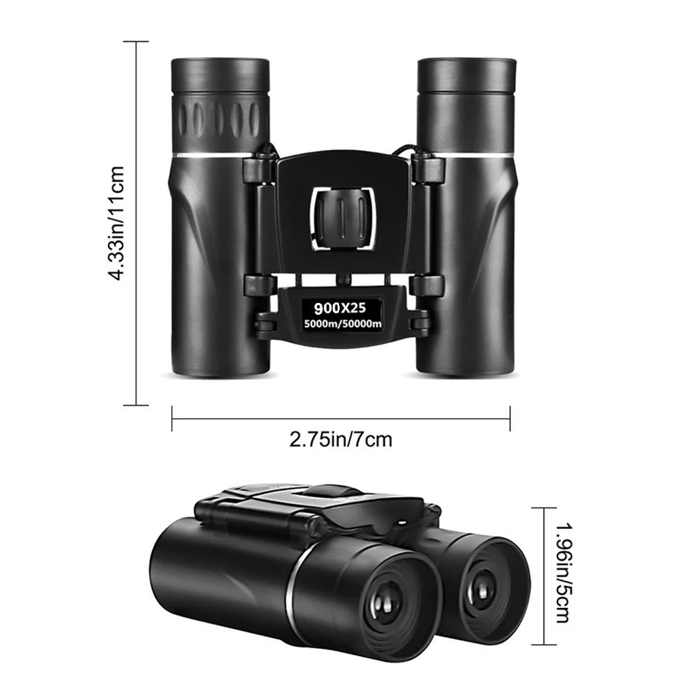 900x25 HD Zoom Portable Powerful Binoculars Long Range BAK4 Telescope Jumelles Folding Low Light Binoculars for Hunting Camping