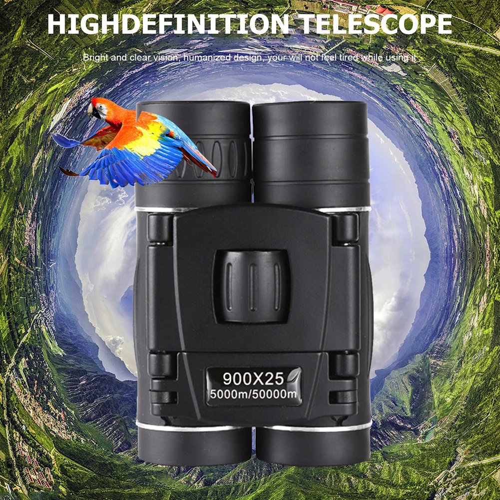 900x25 HD Zoom Portable Powerful Binoculars Long Range BAK4 Telescope Jumelles Folding Low Light Binoculars for Hunting Camping