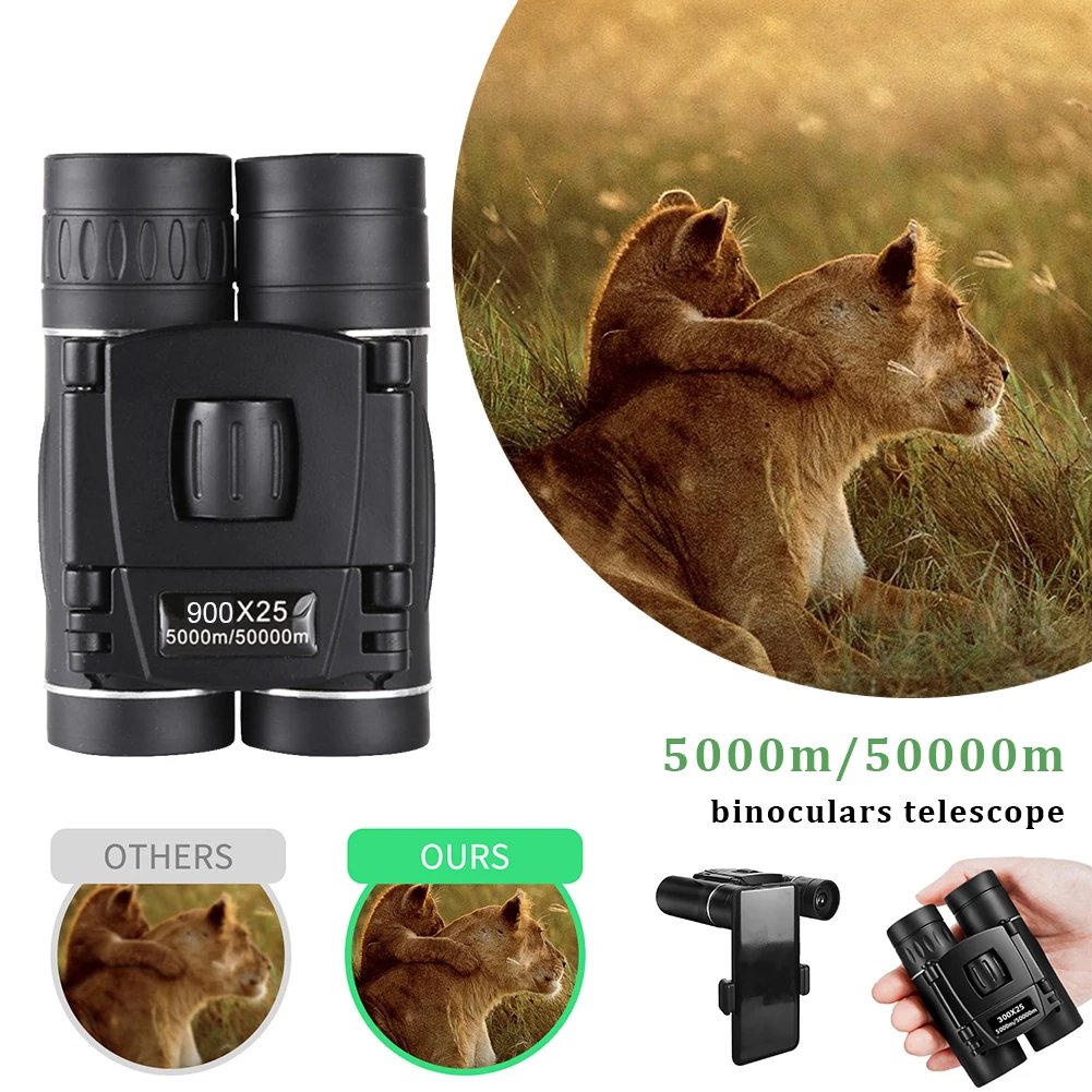 900x25 HD Zoom Portable Powerful Binoculars Long Range BAK4 Telescope Jumelles Folding Low Light Binoculars for Hunting Camping