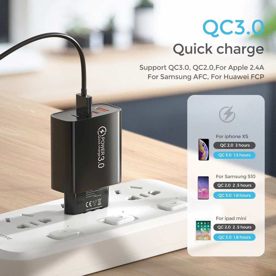 60W USB C Charger PD Charger Type C Fast Charging QC3.0 Quick Charge 3.0 Mobile Phone Charger Adapter for iPhone Xiaomi Samsung