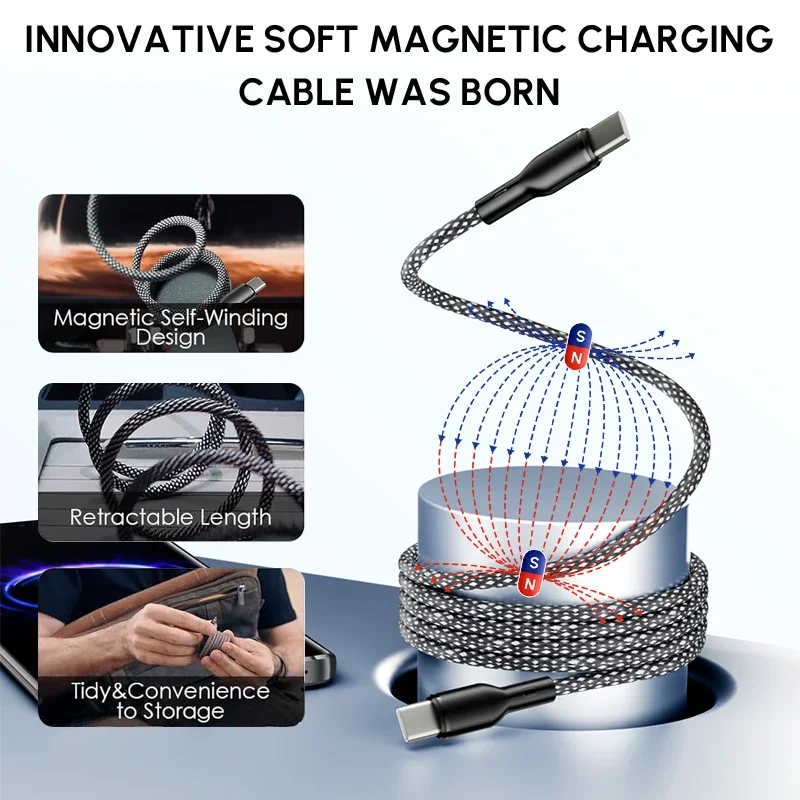 27w 100W Magnetic Type C USB to For iOS Cable Coiled Fast Charging for iPhone 15 14 13 Pro max Samsung S23 Google Magnet Storage 27w 100W Magnetic Type C USB to For iOS Cable Coiled Fast Charging for iPhone 15 14 13 Pro max Samsung S23 Google Magnet Storage