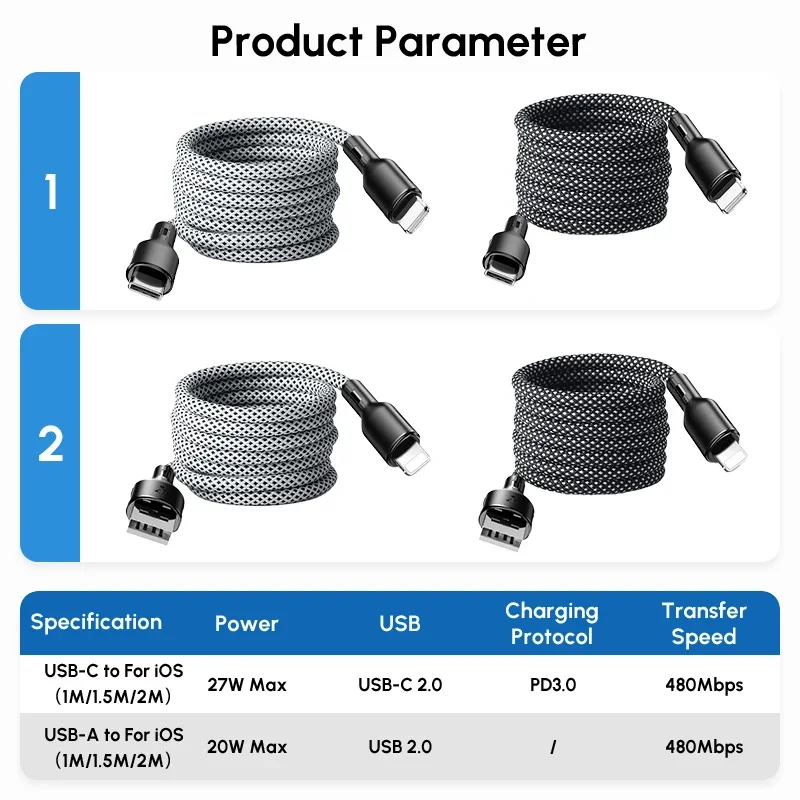 27w 100W Magnetic Type C USB to For iOS Cable Coiled Fast Charging for iPhone 15 14 13 Pro max Samsung S23 Google Magnet Storage 27w 100W Magnetic Type C USB to For iOS Cable Coiled Fast Charging for iPhone 15 14 13 Pro max Samsung S23 Google Magnet Storage