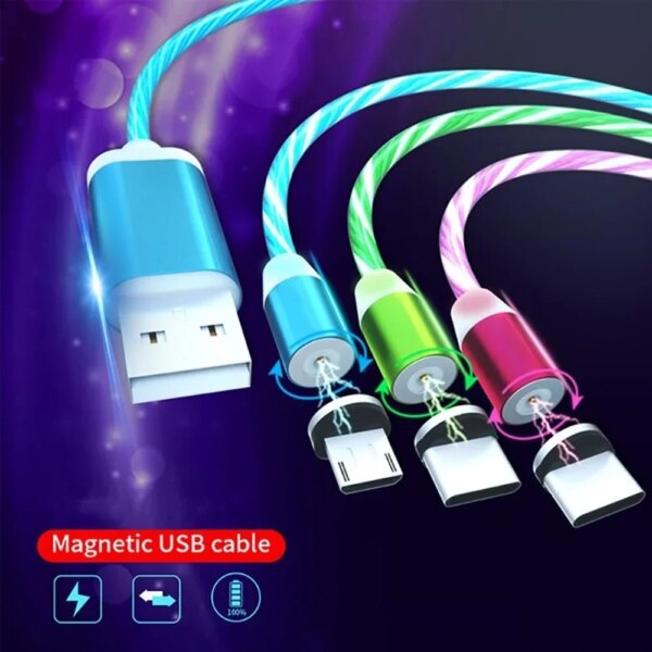 MVQF Magnetic Current Luminous Lighting Charging Mobile Phone Cable cle usb c cable for Samsung LED Micro USB Type C for Iphone - Image 3