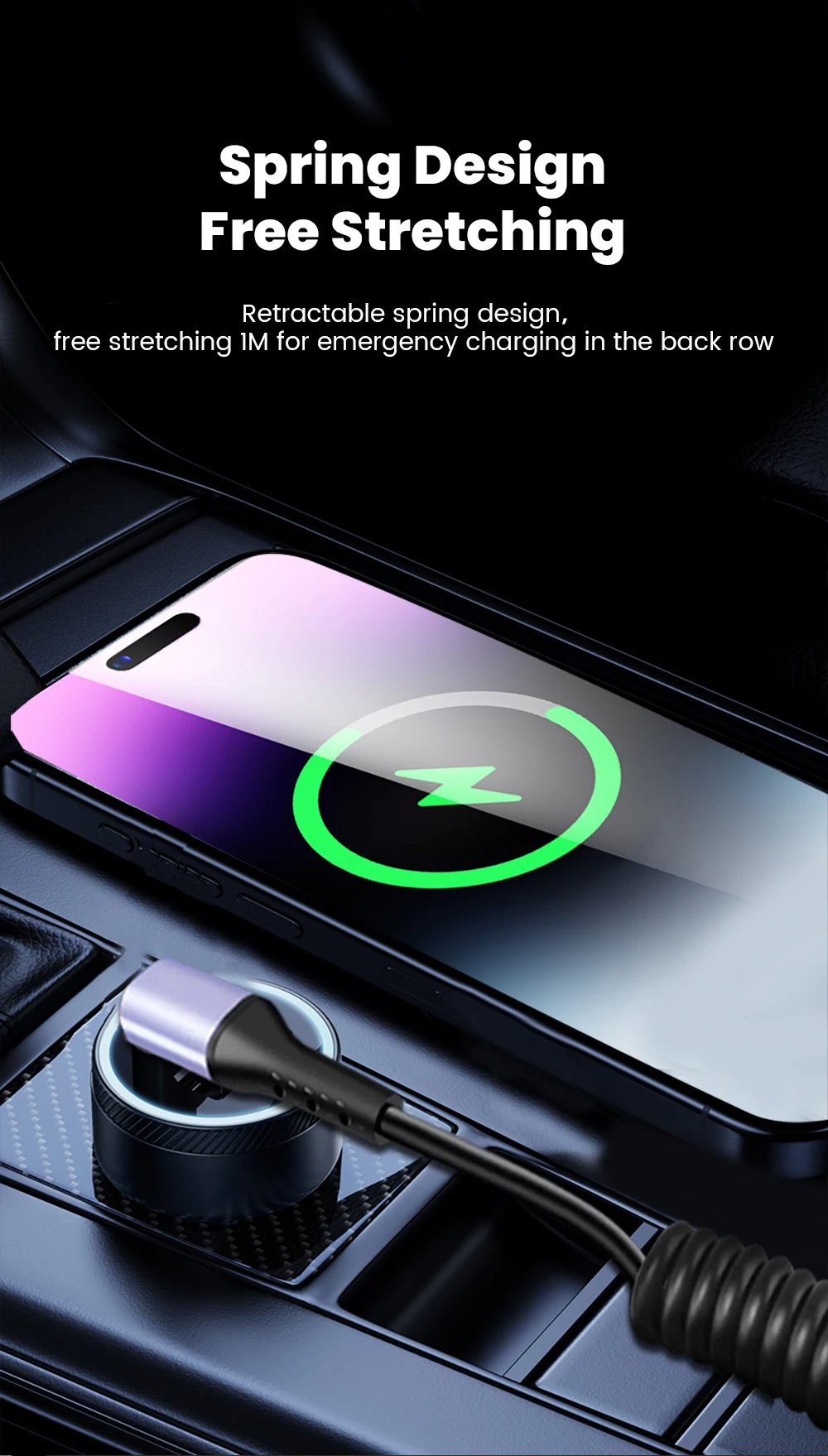 20CM To 1M Car Spring Cable 66W Short Fast Charging Wire Type C TO Type C Cable For iPhone 15 Huawei Xiaomi Samsung USB C Cable
