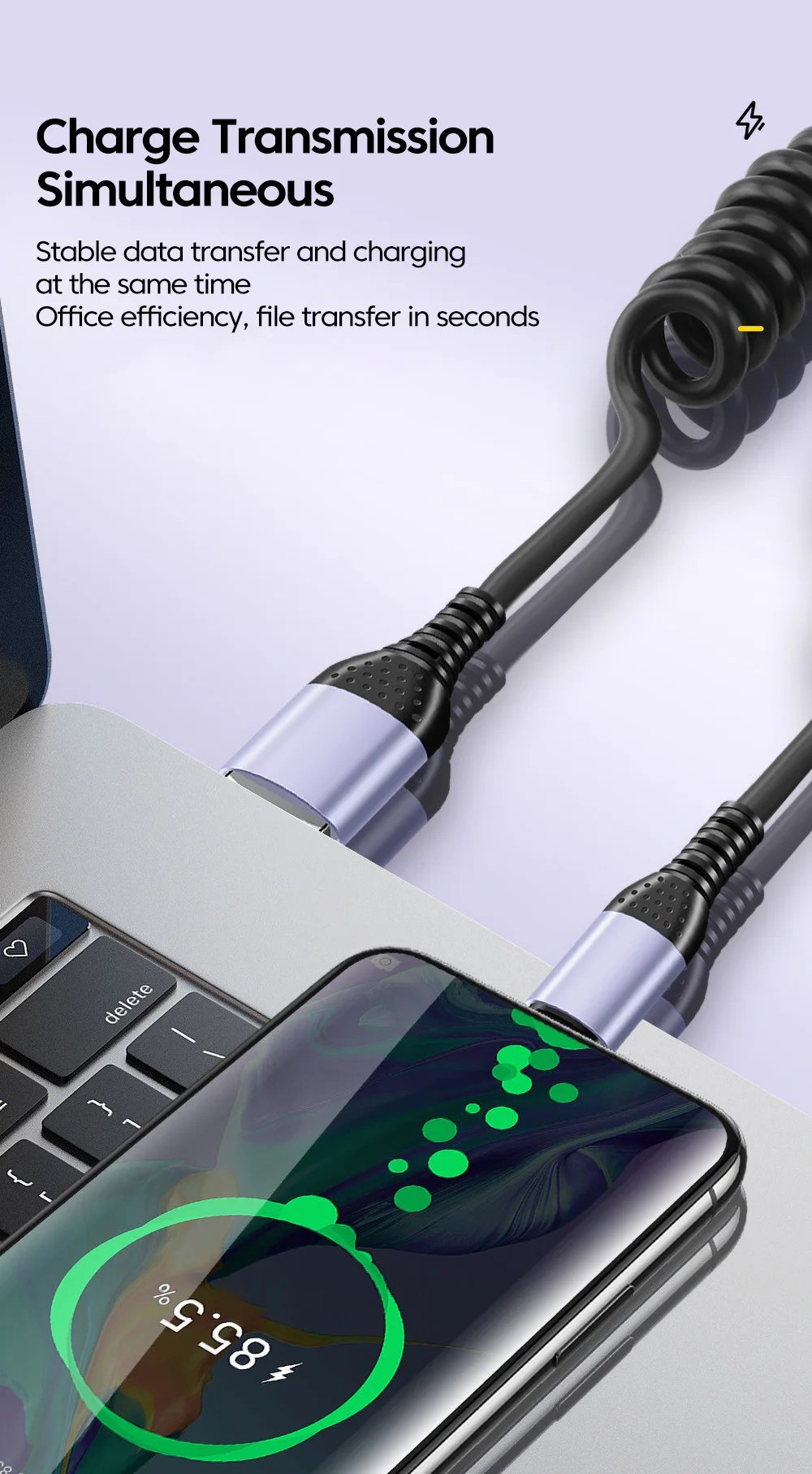20CM To 1M Car Spring Cable 66W Short Fast Charging Wire Type C TO Type C Cable For iPhone 15 Huawei Xiaomi Samsung USB C Cable