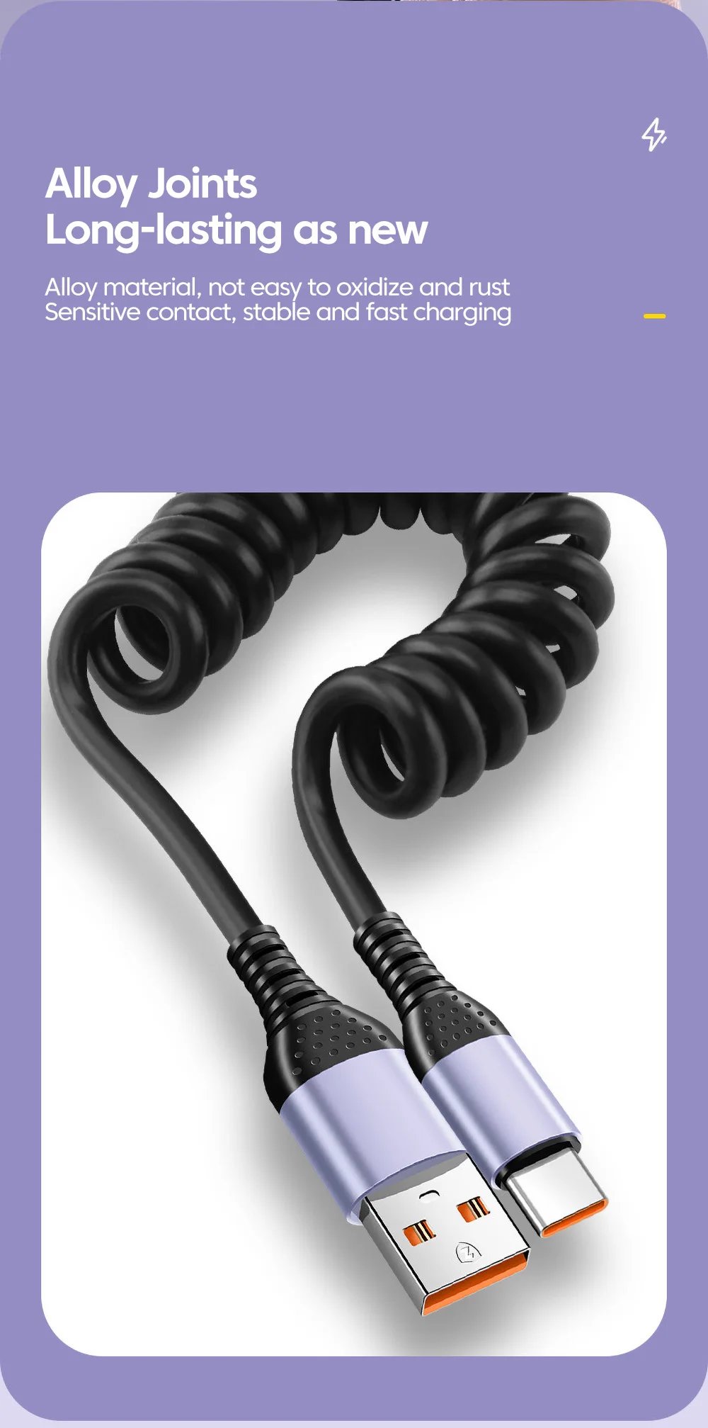 20CM To 1M Car Spring Cable 66W Short Fast Charging Wire Type C TO Type C Cable For iPhone 15 Huawei Xiaomi Samsung USB C Cable