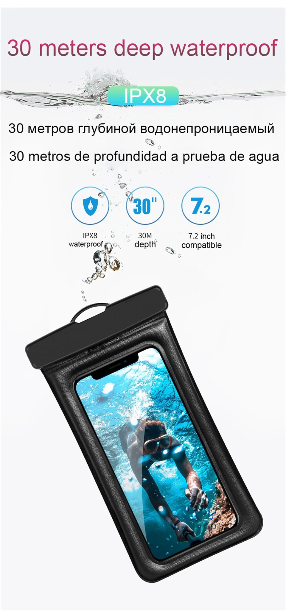 IP68 Universal Waterproof Phone Case Water Proof Bag For iPhone 15 14 13 12 11 Pro Max X Xiaomi 13 Samsung S23 Ultra Swim Cover