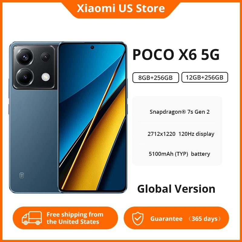 POCO X6 5G Global Version 64MP Camera with OIS 67W Charging NFC Snapdragon 7s Gen 2 Smartphone 120Hz Flow AMOLED Display