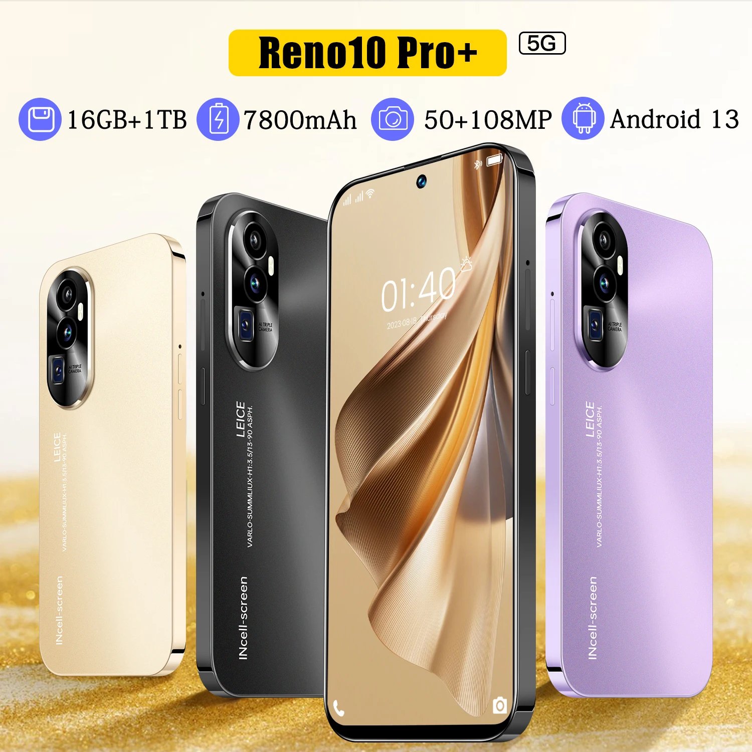 Reno10 Pro+ New Smartphone 7.3inch Full Screen 4G/5G Cell Phone 16TB+1TB 7800mAh Mobile Phones 108MP Global Version Celulares