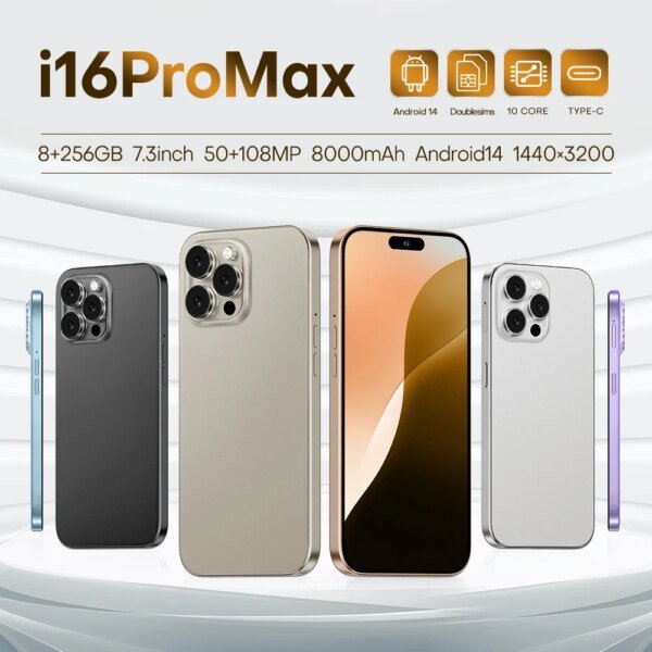 Hot Sell I16 Pro Max smartphone 8GB+256GB 7.3-inch high screen  8000mAh dual SIM card Global Version moblep - Image 5