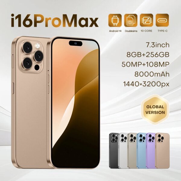 Hot Sell I16 Pro Max smartphone 8GB+256GB 7.3-inch high screen  8000mAh dual SIM card Global Version moblep