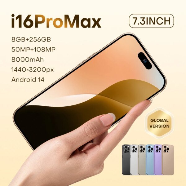 Hot Sell I16 Pro Max smartphone 8GB+256GB 7.3-inch high screen  8000mAh dual SIM card Global Version moblep - Image 4