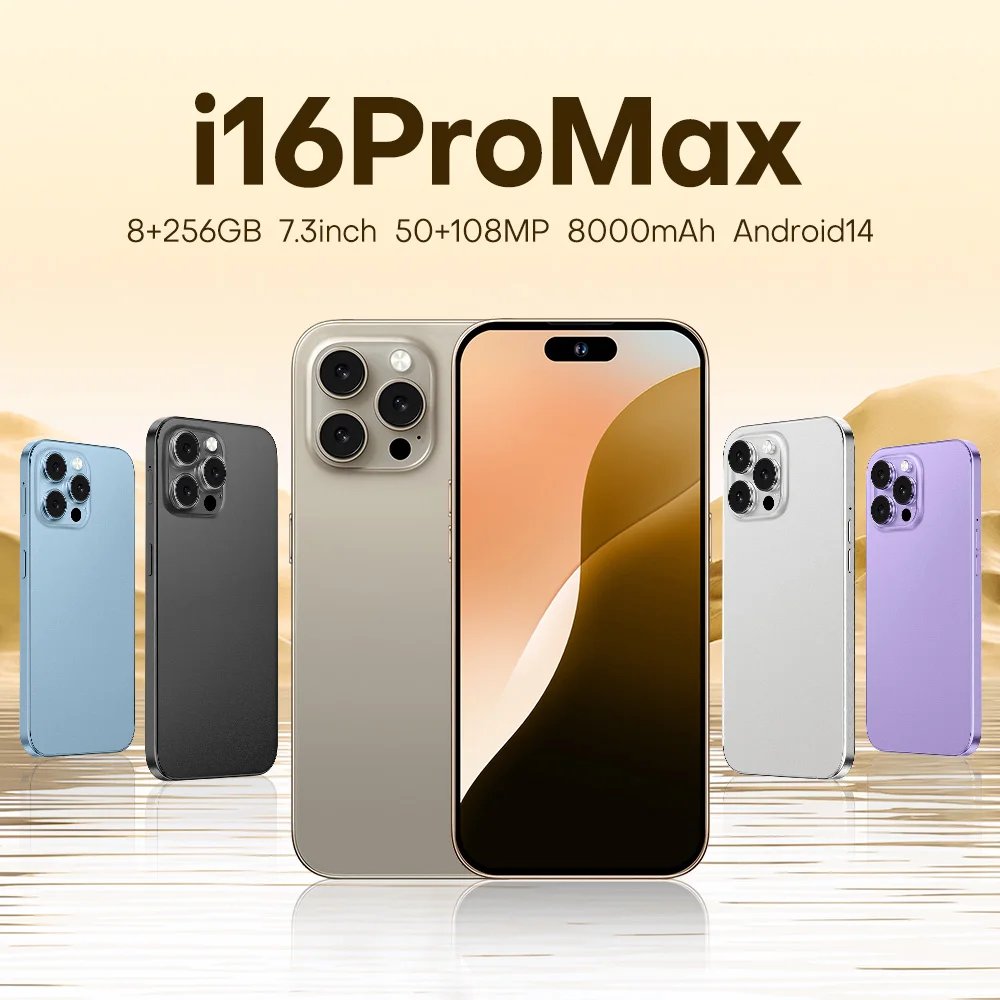 Hot Sell I16 Pro Max smartphone 8GB+256GB 7.3-inch high screen  8000mAh dual SIM card Global Version moblep