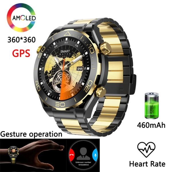 2​024 New Gesture Control Smartwatch Men Bluetooth Call AMOLED Screen GPS Tracker Dynamic Island Smartwatch For Huawei Ultimate