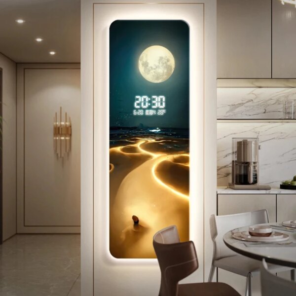 Nordic Wave Digital Clock Perpetual Calendar, Electronic Wall Clock with Moon Display, Entrance and Living Room Decoration, 2024 - Image 2