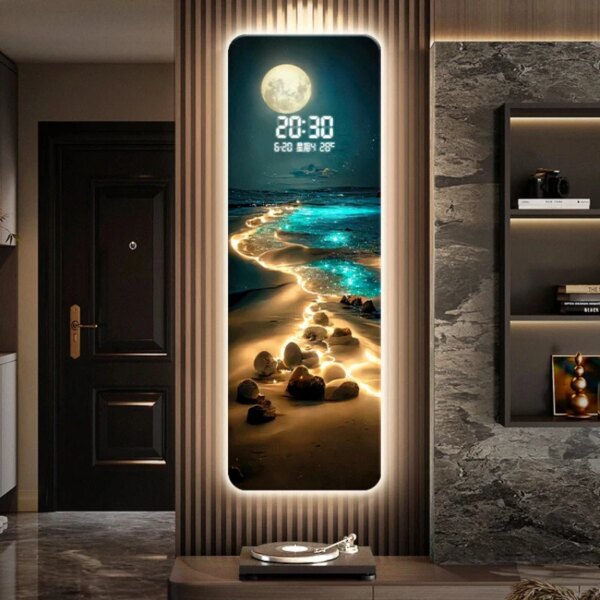 Nordic Wave Digital Clock Perpetual Calendar, Electronic Wall Clock with Moon Display, Entrance and Living Room Decoration, 2024 - Image 3