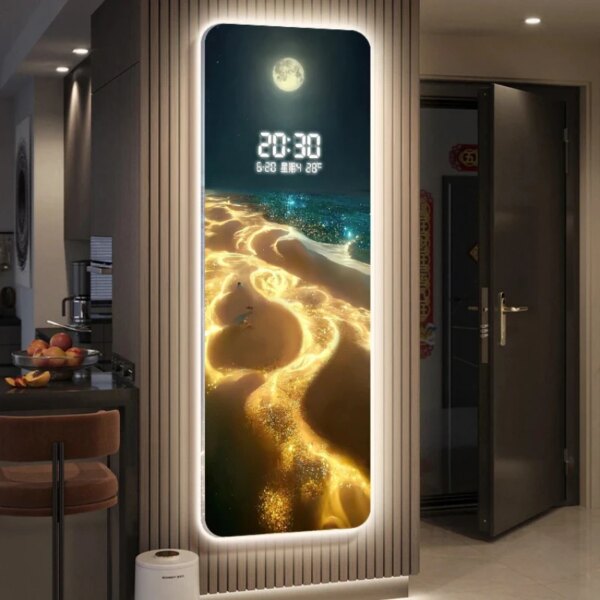 Nordic Wave Digital Clock Perpetual Calendar, Electronic Wall Clock with Moon Display, Entrance and Living Room Decoration, 2024 - Image 4