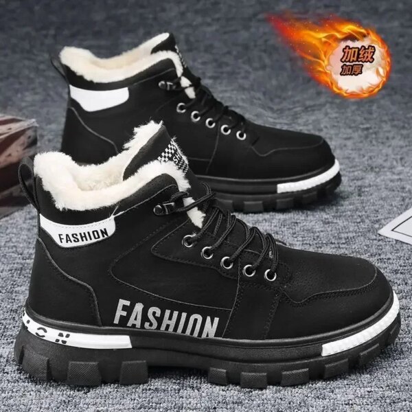 Men Snow Boots  Winter Anti Slip Plush Indoor Warm Cold Proof Snow Boots High Top Platform Lace Up Outdoor Sport Work Boots - Image 3