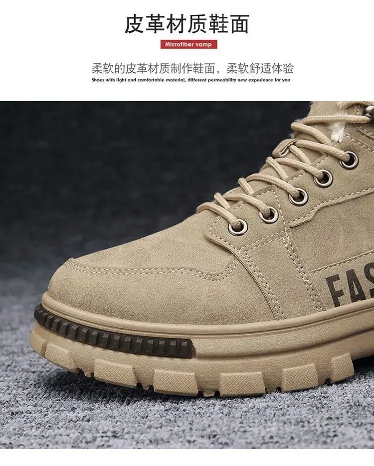 Men Snow Boots  Winter Anti Slip Plush Indoor Warm Cold Proof Snow Boots High Top Platform Lace Up Outdoor Sport Work Boots