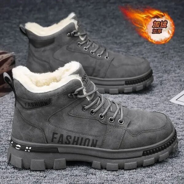 Men Snow Boots  Winter Anti Slip Plush Indoor Warm Cold Proof Snow Boots High Top Platform Lace Up Outdoor Sport Work Boots - Image 2