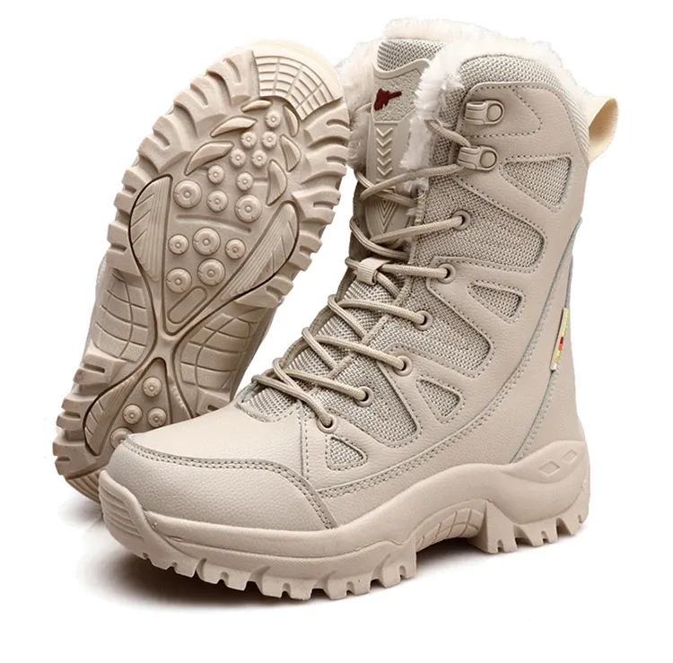 New High Top Men's Boots Waterproof Winter Boots Warm Plush Snow Boots Men Lace Up Casual Anti-Slip Ankle Boots Army Work Boots