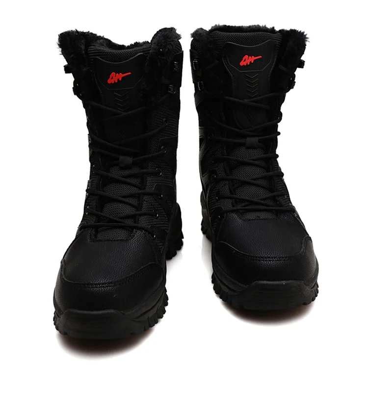 New High Top Men's Boots Waterproof Winter Boots Warm Plush Snow Boots Men Lace Up Casual Anti-Slip Ankle Boots Army Work Boots