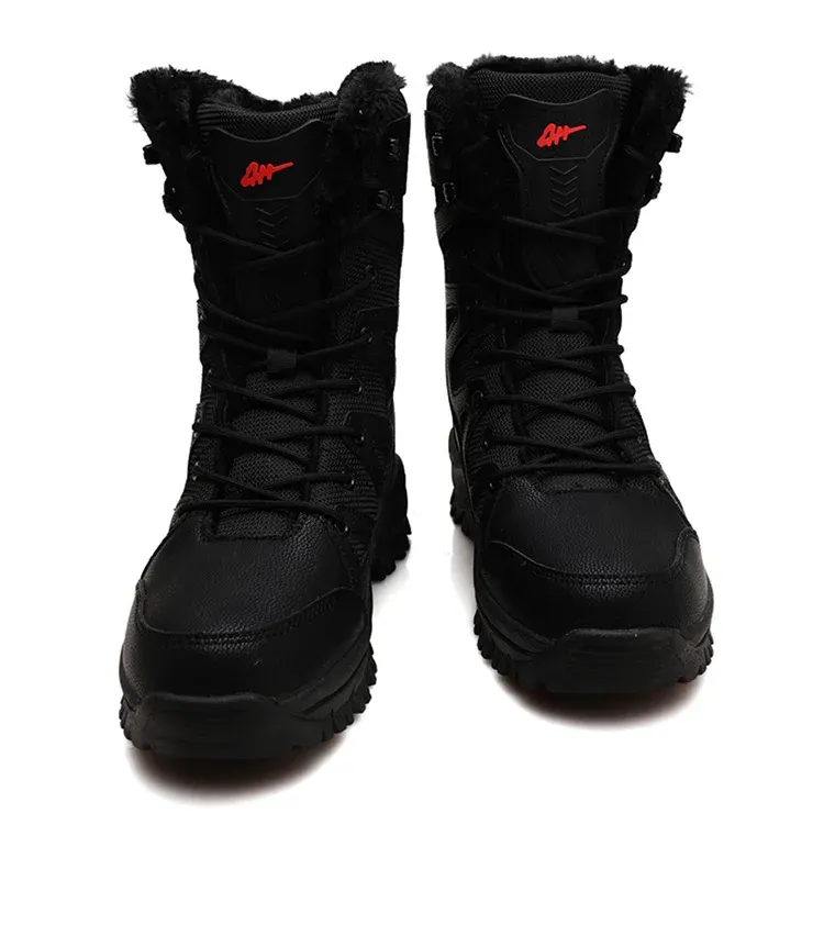 New High Top Men's Boots Waterproof Winter Boots Warm Plush Snow Boots Men Lace Up Casual Anti-Slip Ankle Boots Army Work Boots