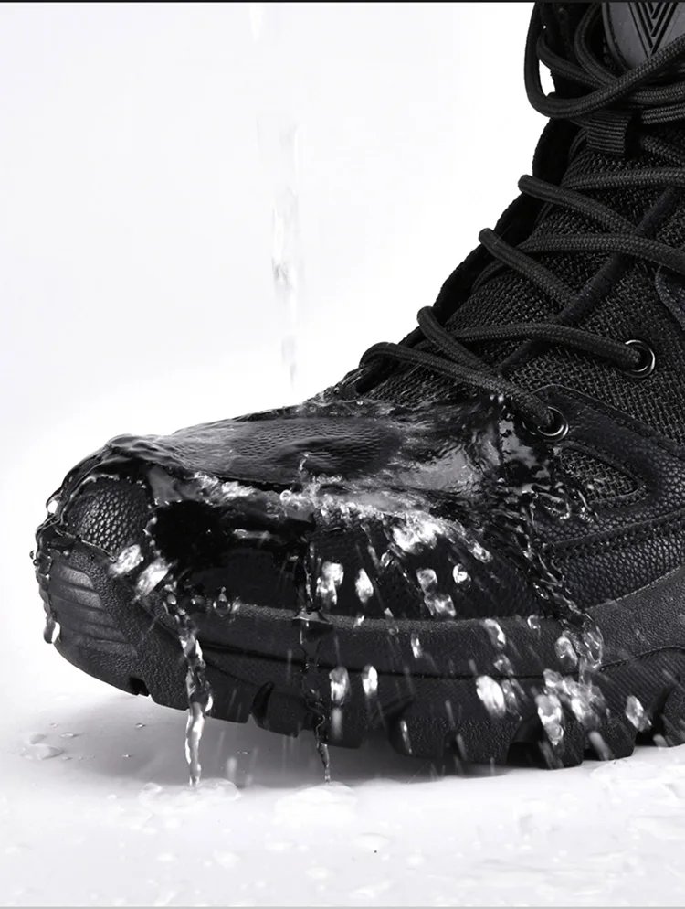 New High Top Men's Boots Waterproof Winter Boots Warm Plush Snow Boots Men Lace Up Casual Anti-Slip Ankle Boots Army Work Boots