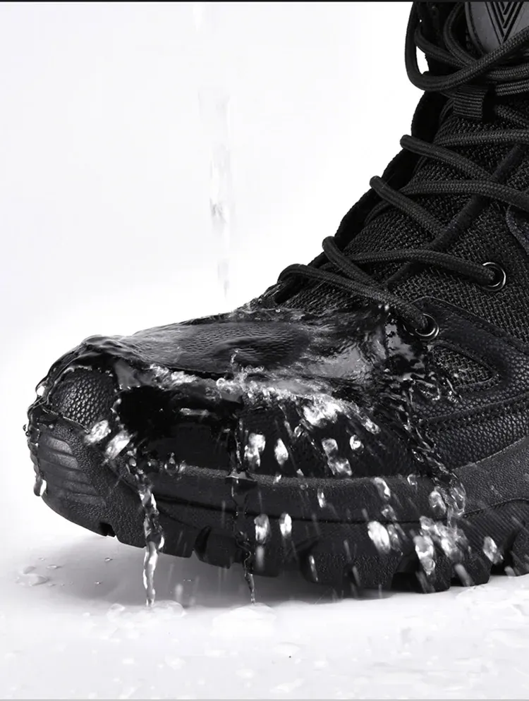 New High Top Men's Boots Waterproof Winter Boots Warm Plush Snow Boots Men Lace Up Casual Anti-Slip Ankle Boots Army Work Boots