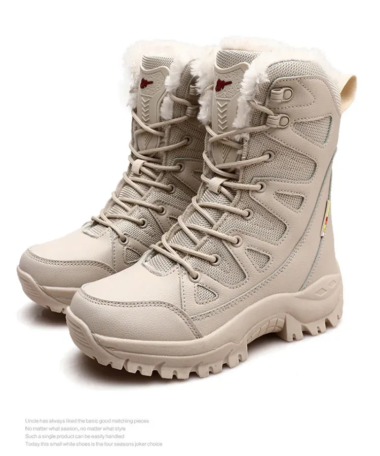 New High Top Men's Boots Waterproof Winter Boots Warm Plush Snow Boots Men Lace Up Casual Anti-Slip Ankle Boots Army Work Boots