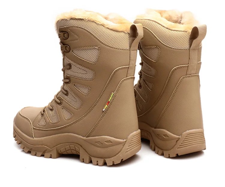 New High Top Men's Boots Waterproof Winter Boots Warm Plush Snow Boots Men Lace Up Casual Anti-Slip Ankle Boots Army Work Boots