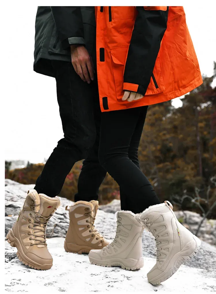 New High Top Men's Boots Waterproof Winter Boots Warm Plush Snow Boots Men Lace Up Casual Anti-Slip Ankle Boots Army Work Boots