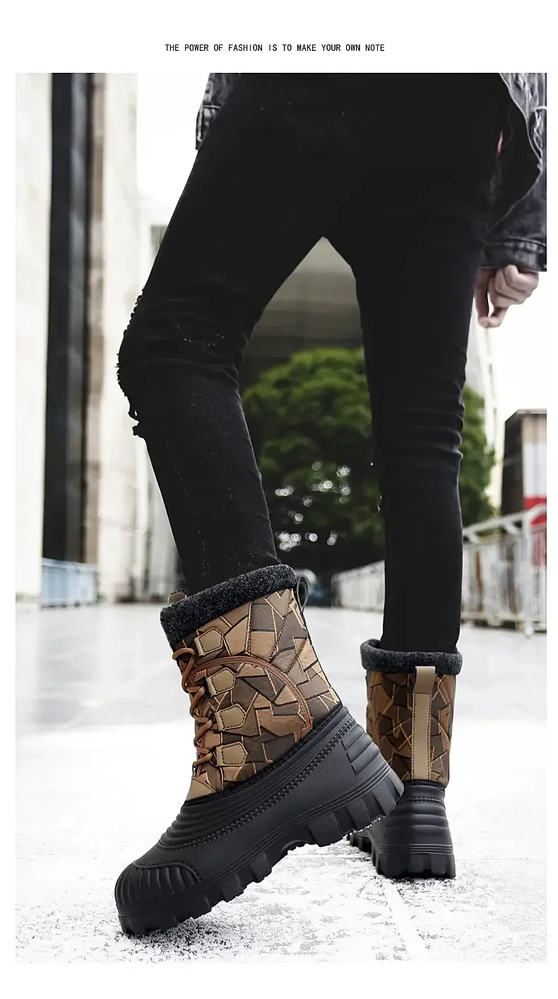 High Top Winter Camouflage Boots Warm Thick Plush Men Outdoor Walking Shoes Waterproof Snow Boots Men Cotton Shoes Men Lace Up High Top Winter Camouflage Boots Warm Thick Plush Men Outdoor Walking Shoes Waterproof Snow Boots Men Cotton Shoes Men Lace Up