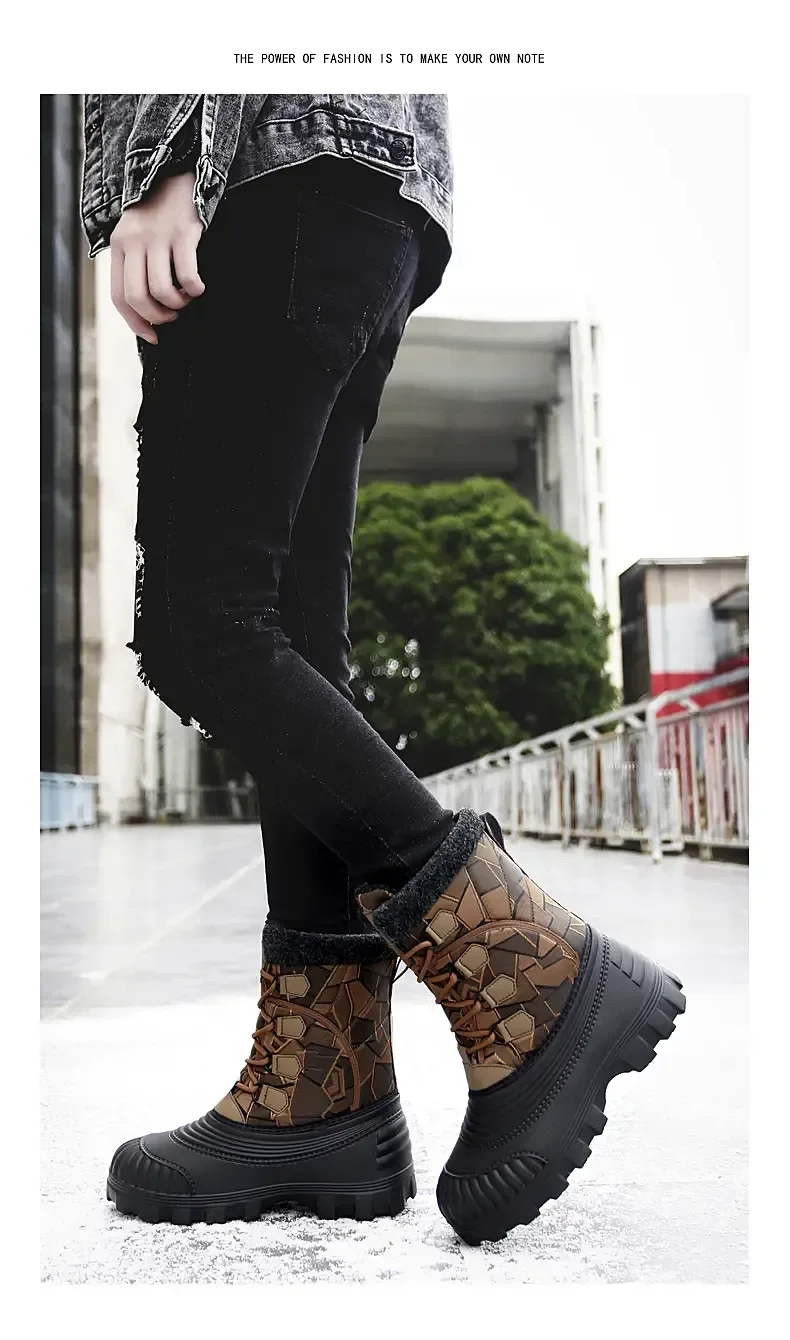 High Top Winter Camouflage Boots Warm Thick Plush Men Outdoor Walking Shoes Waterproof Snow Boots Men Cotton Shoes Men Lace Up High Top Winter Camouflage Boots Warm Thick Plush Men Outdoor Walking Shoes Waterproof Snow Boots Men Cotton Shoes Men Lace Up