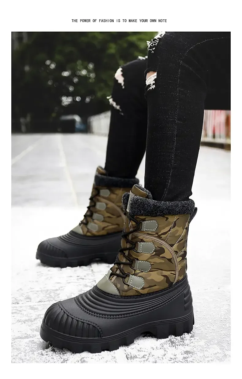 High Top Winter Camouflage Boots Warm Thick Plush Men Outdoor Walking Shoes Waterproof Snow Boots Men Cotton Shoes Men Lace Up High Top Winter Camouflage Boots Warm Thick Plush Men Outdoor Walking Shoes Waterproof Snow Boots Men Cotton Shoes Men Lace Up