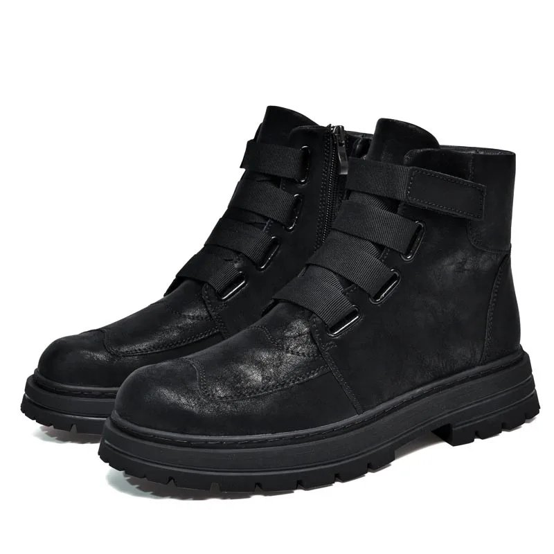 Plus Big Size 48 49 50 51 Men Women Winter Leather Boots With Zippers Fashion Trend British Style Plush Keep Warm Black Yellow