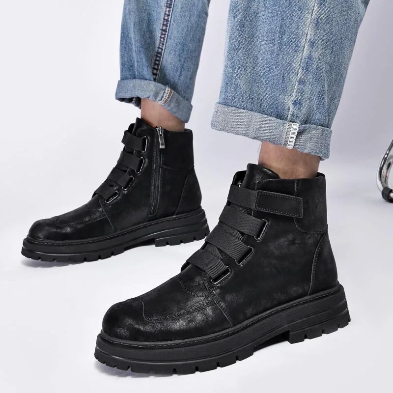 Plus Big Size 48 49 50 51 Men Women Winter Leather Boots With Zippers Fashion Trend British Style Plush Keep Warm Black Yellow