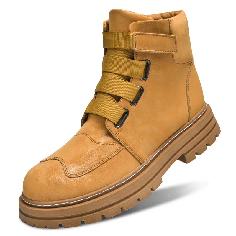 Plus Big Size 48 49 50 51 Men Women Winter Leather Boots With Zippers Fashion Trend British Style Plush Keep Warm Black Yellow